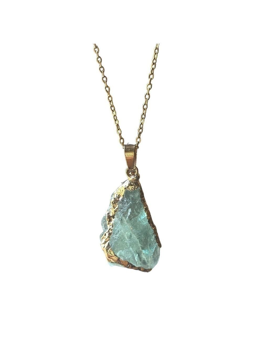 Gold Edged Raw Crystal Pendant Necklace